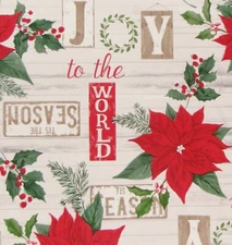 Joy to the World Poinsettias and Holly Vinyl Flannel Back Tablecloth Var. Sizes