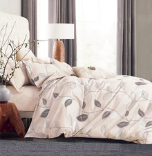 Elegant Leaves 100% Cotton Bedding Set: Duvet Cover Set or Sheet Set, All Sizes