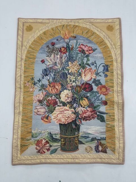 Vintage Belgium Floral Scene Wall Hanging Tapestry 107x80cm