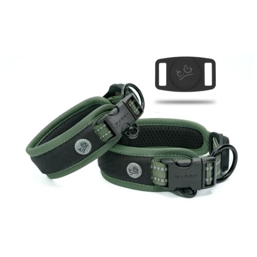 Collier Airtag Dog, rembourrage ultra doux en maille aérienne - coutures réfléchissantes 3M - VERT - Photo 1 sur 8