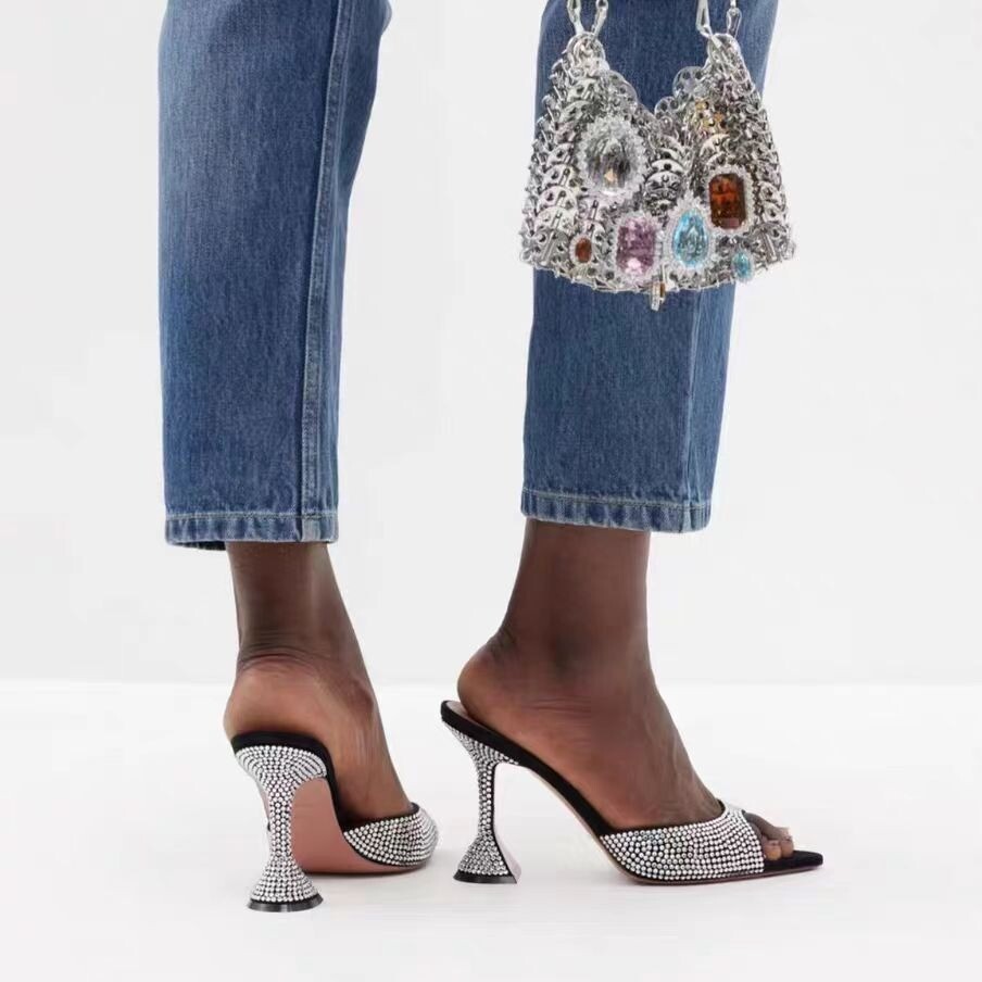 PANTOFOLA D’ORO Sandali ciabatte donna 34 43 strass punta aperta tacco alto sexy passerella estivi tg