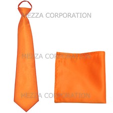 New formal men's pre-tied ready knot necktie  hankie set polyester solid orange