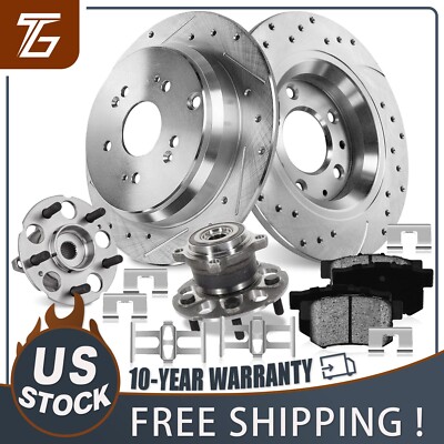 6x AWD Rear Drilled Brake Rotors Pads Wheel Bearing Hub Kit for Acura RDX