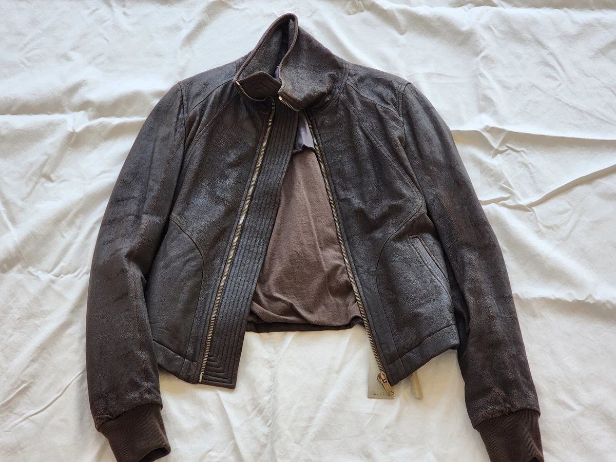 RICK OWENS SMALL 48 DARK BROWN BLISTER INTARSIA LEATHER LAMB JACKET BITTER  AW 09