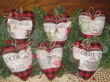 Christmas Decor 6 Appliqued Hearts Bowl Fillers Handmade Ornaments Cocoa Station