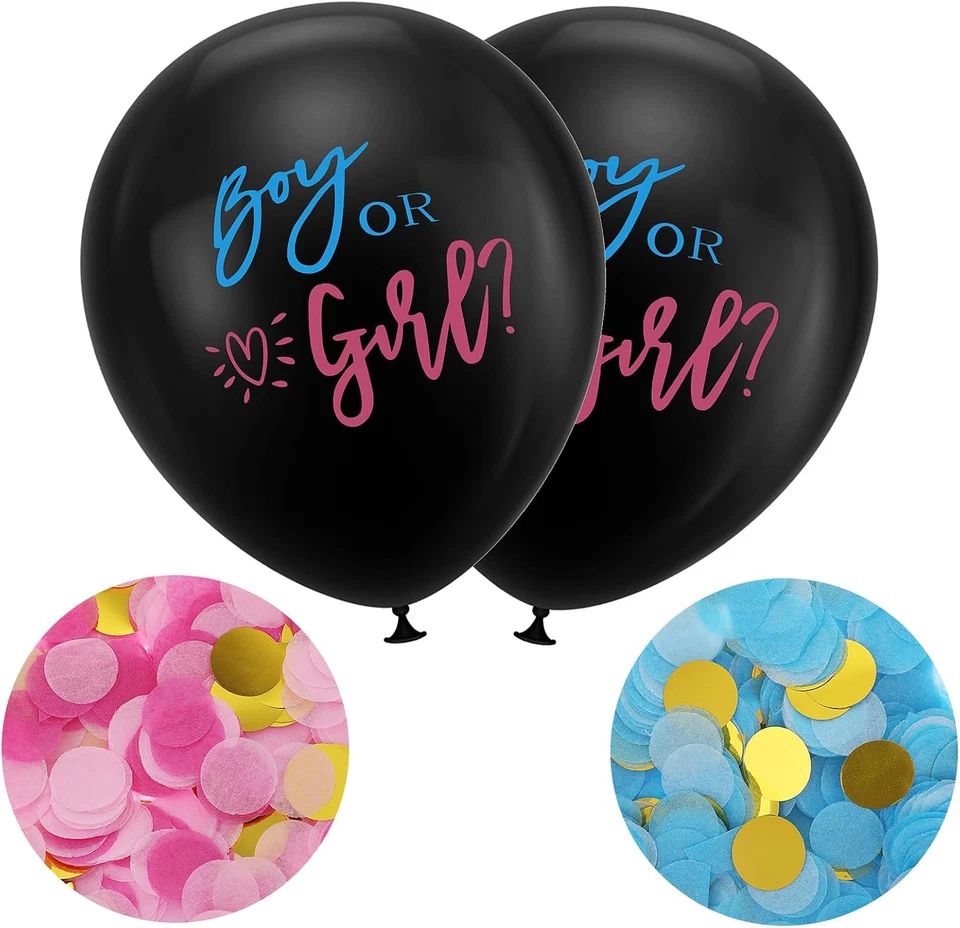 Globos de confeti Gender Reveal 2 piezas con confeti rosa y azul, 36 pulgadas negro Foto 3 de 4