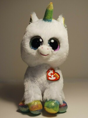 Ty Beanie Boos Pixy the White Unicorn with Sparkle in Green/Rainbow Plush 9'' NEW