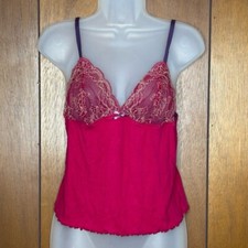 DKNY Camisole Womens Large Pink Sheer Lace Trim Babydoll Y2K Lingerie Coquette