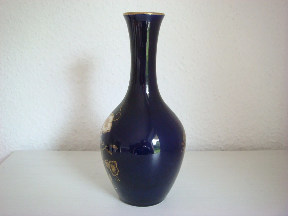 Limburg Echt Dom-Keramik Vase Kobaltblau / Goldbemalung Retro Vintage 60er - Bild 2 von 4