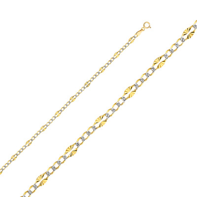 TGDJ 14K Yellow 3.7mm Stamp Figaro 3+1 WP Chain Necklace for Women and Men