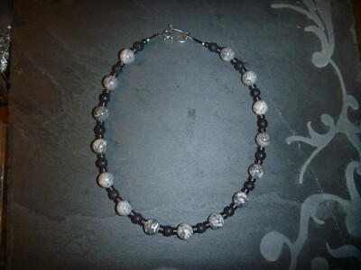 Jaspis/Lava-Kette, grau-weiß-anthrazit-schwarz-silber