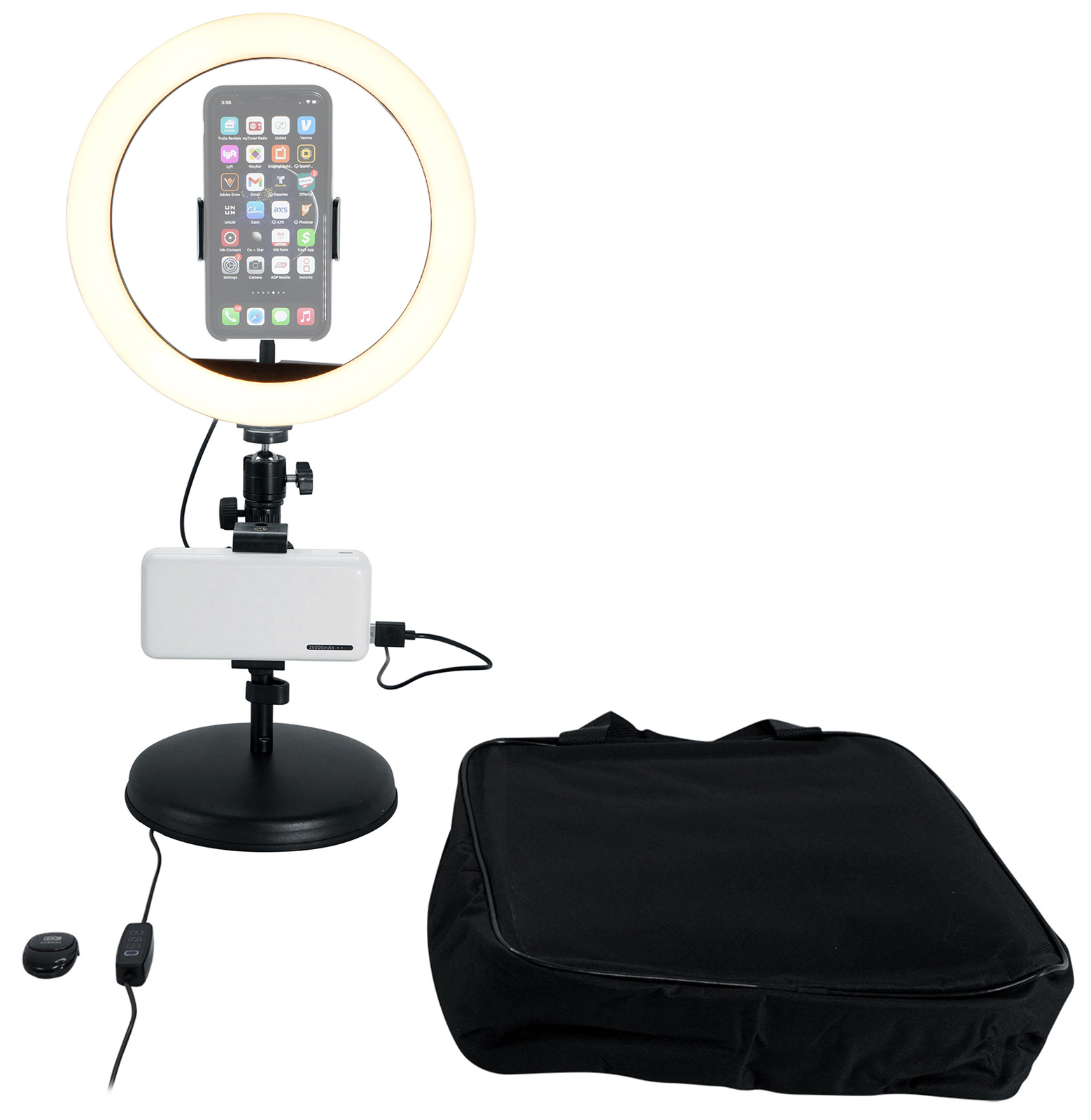 Rockville 10" Selfie Camera Light+Powerbank+Remote+Stand For