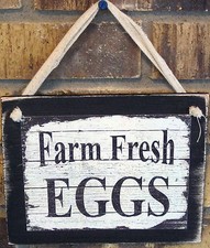 Farm Fresh Eggs Hanging Sign Plaque Wooden Farmhouse Primitive Rustic