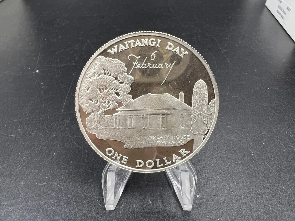 Moneda de plata Nueva Zelanda 1977 día Waitangi prueba gema jubileo de plata Foto 2 de 4