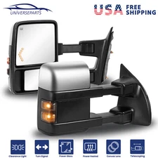 For 1999-07 Ford F250-F550 Super Duty Chrome Power Heated Tow Mirrors Side View