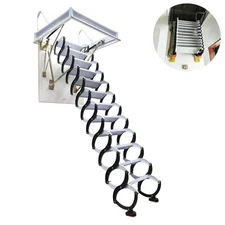 9.84ft Attic Pull Down Ceiling Ladder Stairs 12 Steps Telescopic Loft Ladder