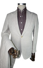 £2715 FIELDING & NICHOLSON PEAK LAPEL LINEN SUIT UK 38 IT 48 32W MADE IN ENGLAND