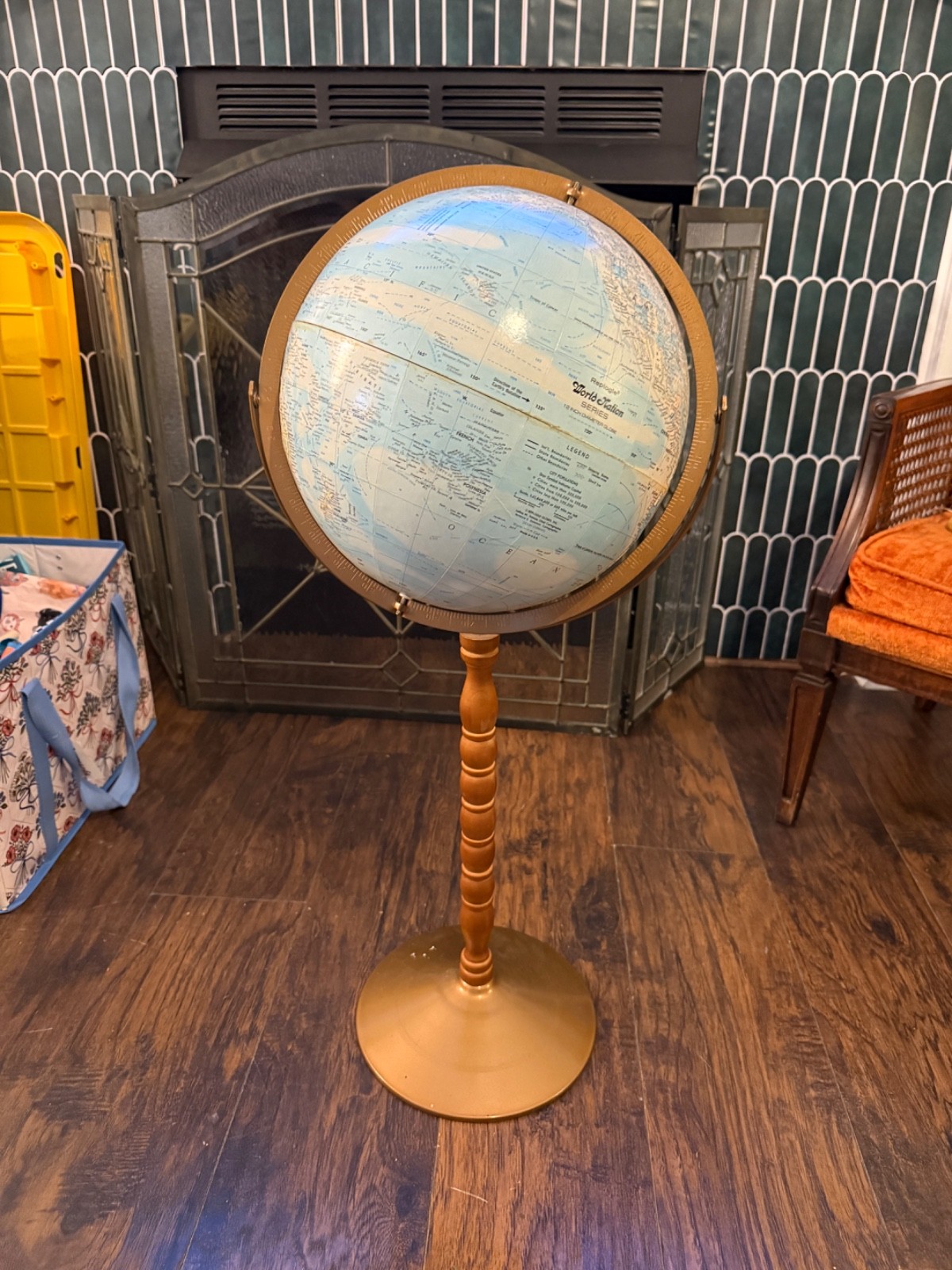 Vintage World Globe Floor Stand Mid Century Modern Replogle Raised Texture