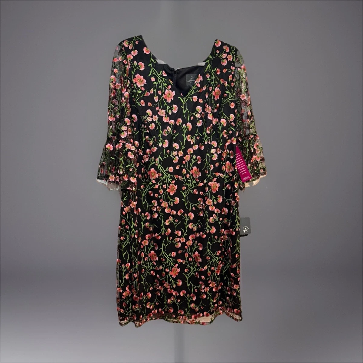 green emerald velvet dress Adrianna Papell Women's Embroidered Bell Sleeve Sheath, Pink Multi, 2 at  Amazon Women's Clothing store