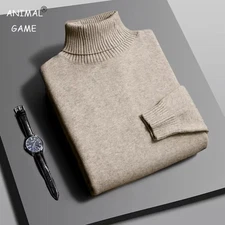 New Men's Pullover Sweater Solid Color Knitt Wool Winter Turtleneck Streetwears