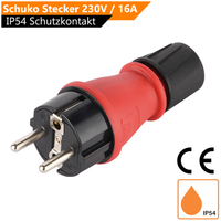 Robuster Schuko Schutzkontakt Netzsteckerr 220V / 16A Strom IP54 AußEn Stecker