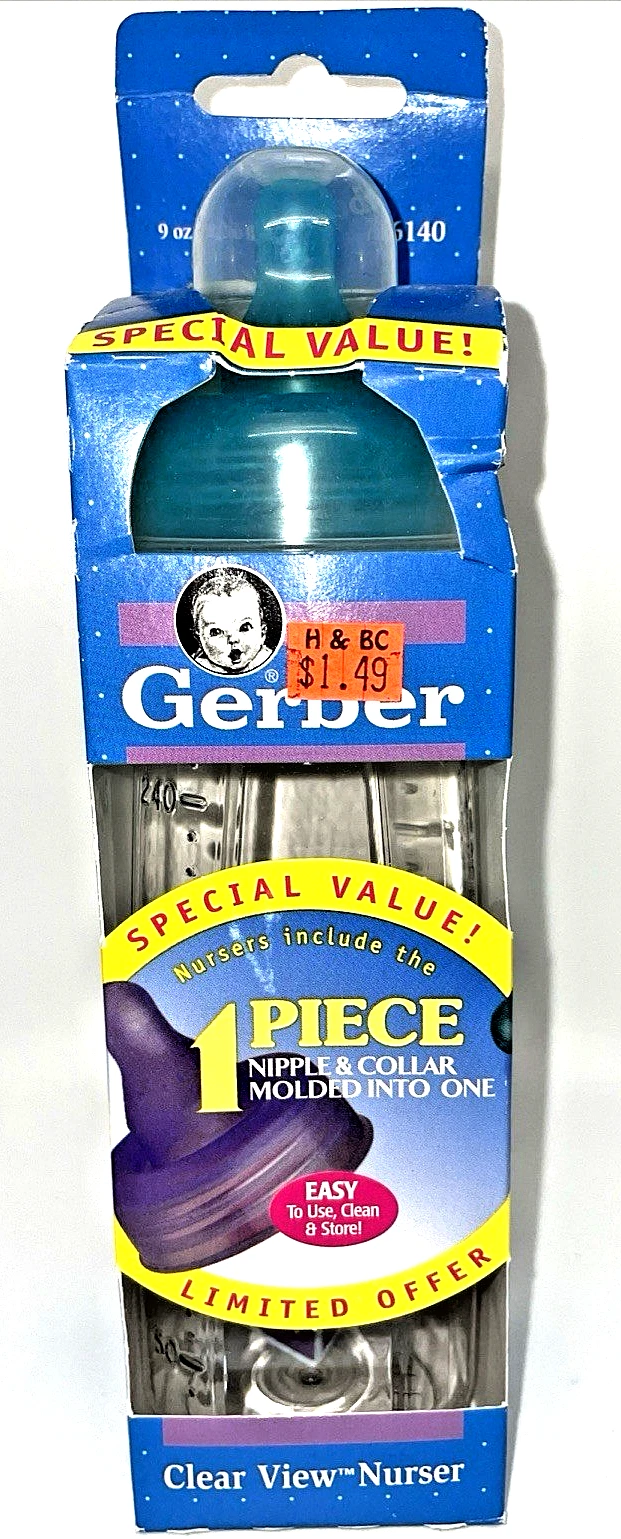 Gerber Baby Bottle Nurser 1 Piece 9oz VTG Vintage 1998 clear and green RARE