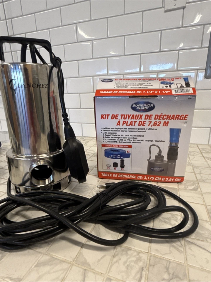 Bomba de sumidero de acero inoxidable Lanchez de 1,6 HP con interruptor de flotador automático y kit de descarga Foto 2 de 4