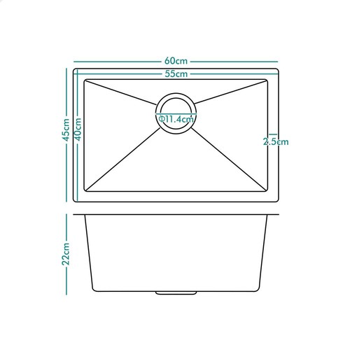 ALFORDSON Kitchen Sink Stainless Steel Drop in Flush Under Mount Bowl 600X450MM - Picture 10 of 12