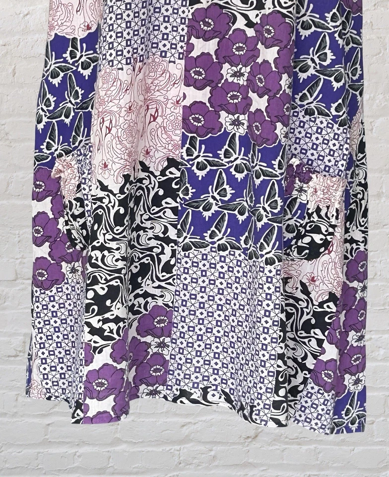 Винтажный влажный печати Y2K лоскутное одеяло крючком фиолетовый летнее платье Sz M богемный хиппи - Изображение 3 из 4