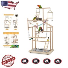 Extra Large 4-Layer Wood Parrot Playstand  Natural Pine Bird Perch Gym  Eas...
