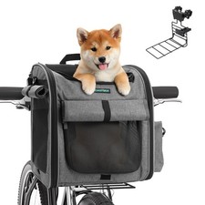 Dog Bike Front Basket, 4 in 1 Foldable Pet Backpack/Shoulder Bag/Auto Seat wi...
