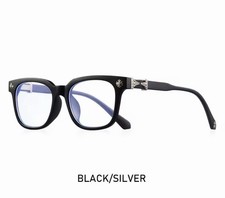 Black/Silver Plastic Metal Square Full Rim Eyeglass Frames Unisex
