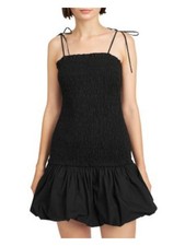 EN SAISON Womens Mini Dress Black Tie Straps Shirred Bubble Hem S