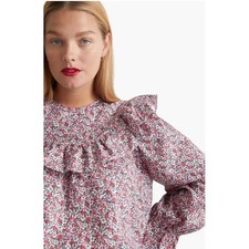 NWOT Other Stories Floral Ruffle Yoke Cotton Blend Blouse Women Size US 6