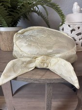 Vintage Cream Jacquard Pillbox Hat Bow Detail Wedding Church Raleigh