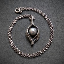 Vintage Anhänger und Kette Sterling Silber 925 Perli Modernismus Perle alt