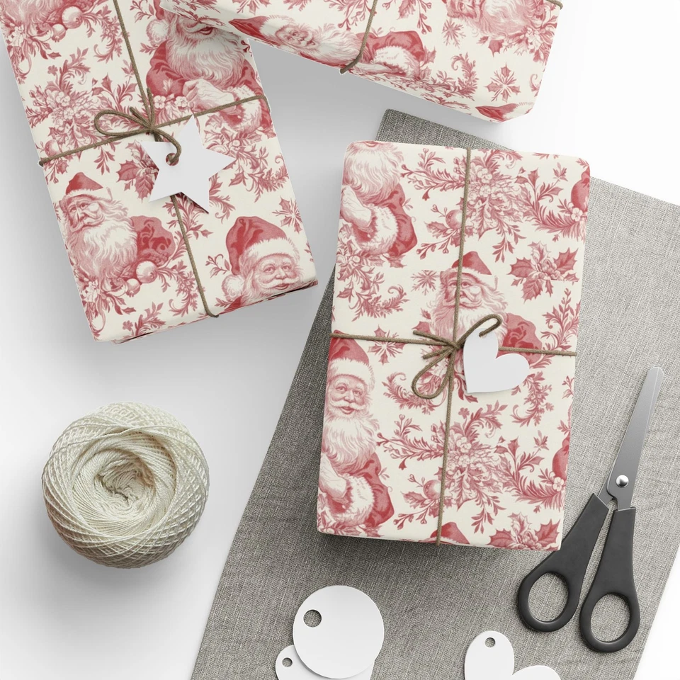 CCCRAFTOPIANJ Vintage Toile Red Holiday Wrapping Paper Roll — Classic Christmas Gift Wrap