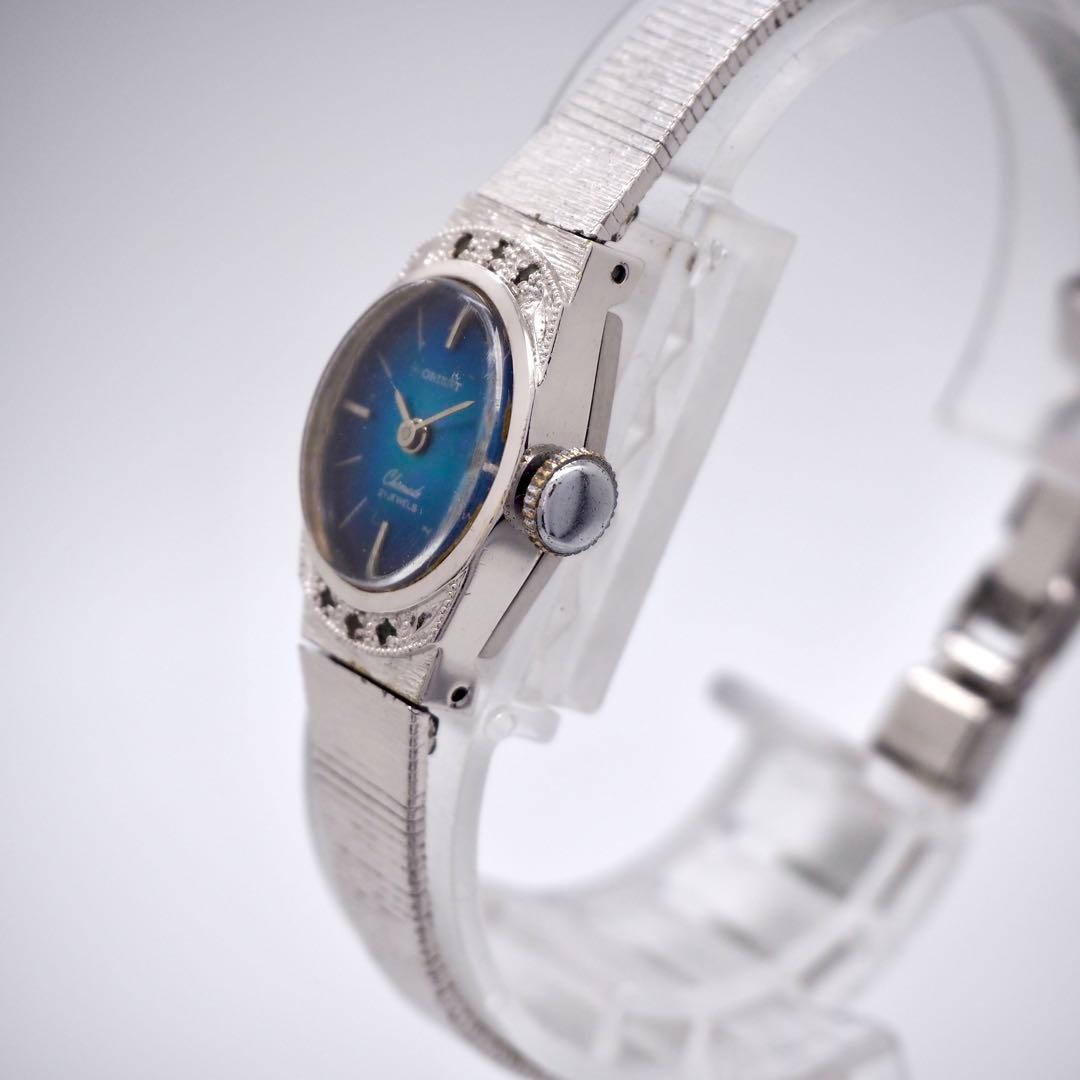 ORIENT 535 Working Blue Shell Hand Wind Wristwatc… - image 3