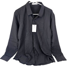 Men's Medium Black Dress Shirt Formal Business Button Down Collared