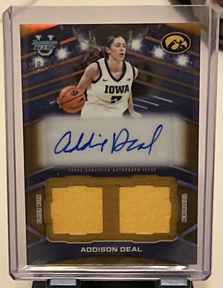 Addison Deal -2025/26 Bowman’s Best Dual Autograph Relic Gold #38/50