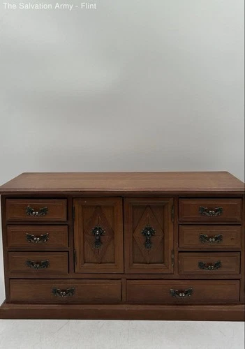 Vintage Brown Wooden 11 Drawers And Cabinet Jewelry Box Size Large