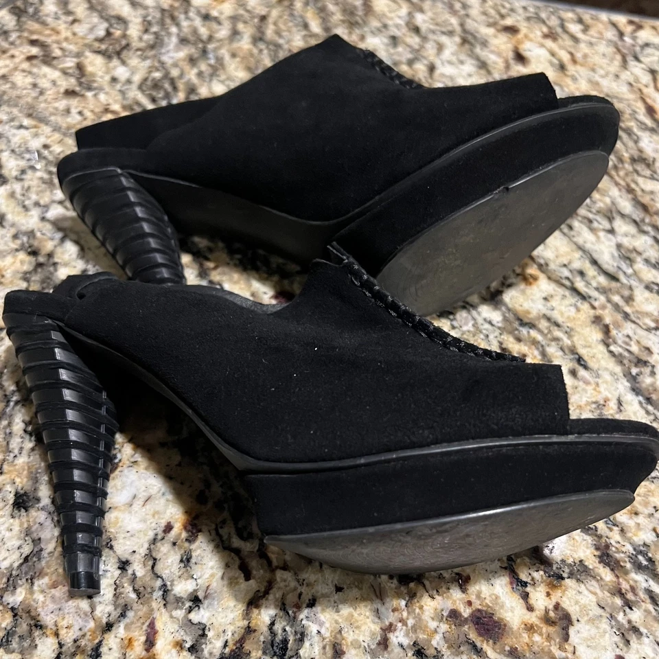 B Makowsky Isla Negro Gamuza Cuero Plataforma Cordones Cono Tacón Peeptoe Talla 8.5M Foto 4 de 4