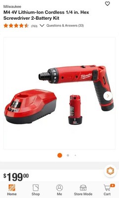  NEW  Milwaukee M4 Cordless 1/4'' Hex Screwdriver 2-Battery Kit 2101-22