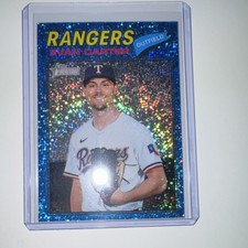 Topps 2026 Heritage Blue Sparkle Parallel #244 Evan Carter Rangers Baseball Card
