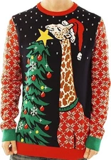 Ugly Christmas Sweater Unisex Giraffe Decorating Tree Santa Hat Jumper