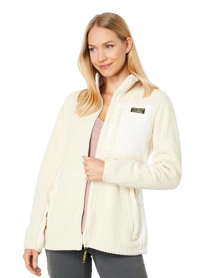 LL Bean Womens Mountain Classic Windproof Fleece Jacket Natural Bone NEW XL Pet