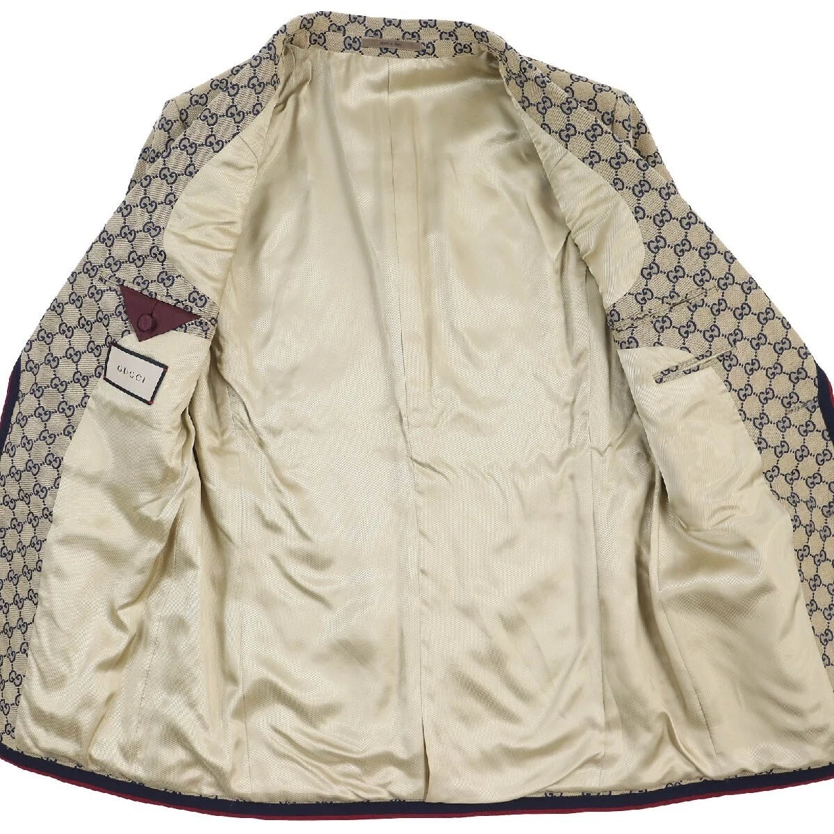 GUCCI Escatology GG Giacca Monopetto Tela Beige Navy Rosso 48 Italia