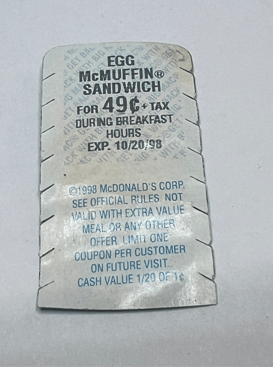 Vintage McDonald's Get Back with Big Mac Timepiece Ticket 1998 Egg