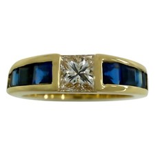 Vintage Tiffany & Co. Princess Cut Diamond & Sapphire 18k Yellow Gold Band Ring