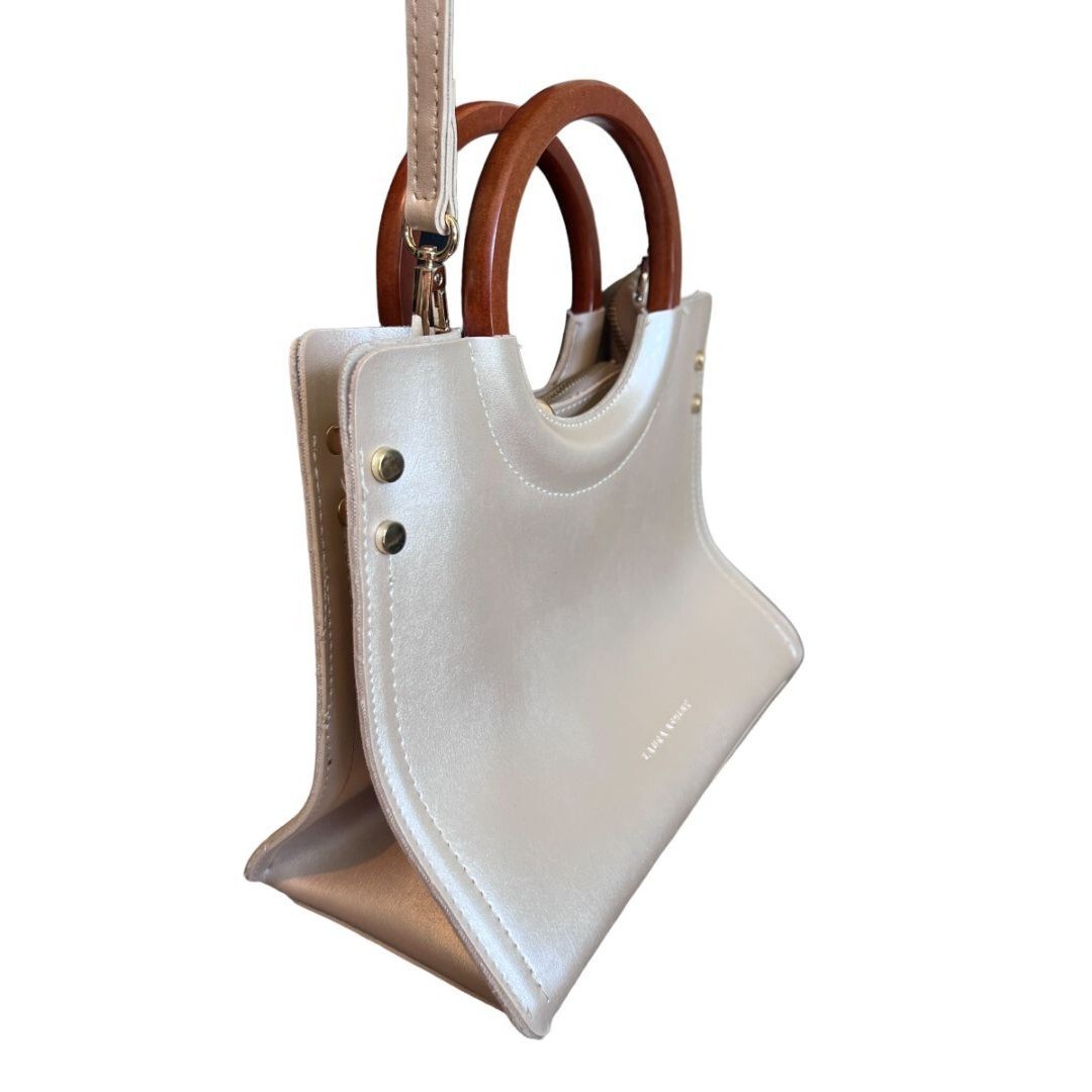 Laura Ashley Matte Gold Shoulder Bag Purse Wooden Handle